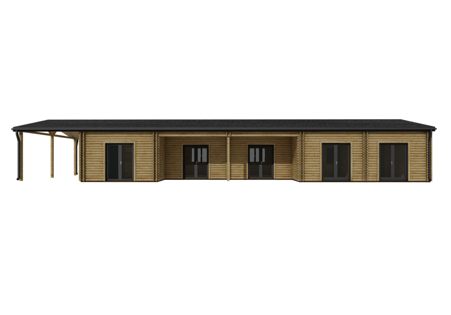 Caleba SRL - Casa di legno abitabile CLIO 115 m² con tettoia auto 22 m²