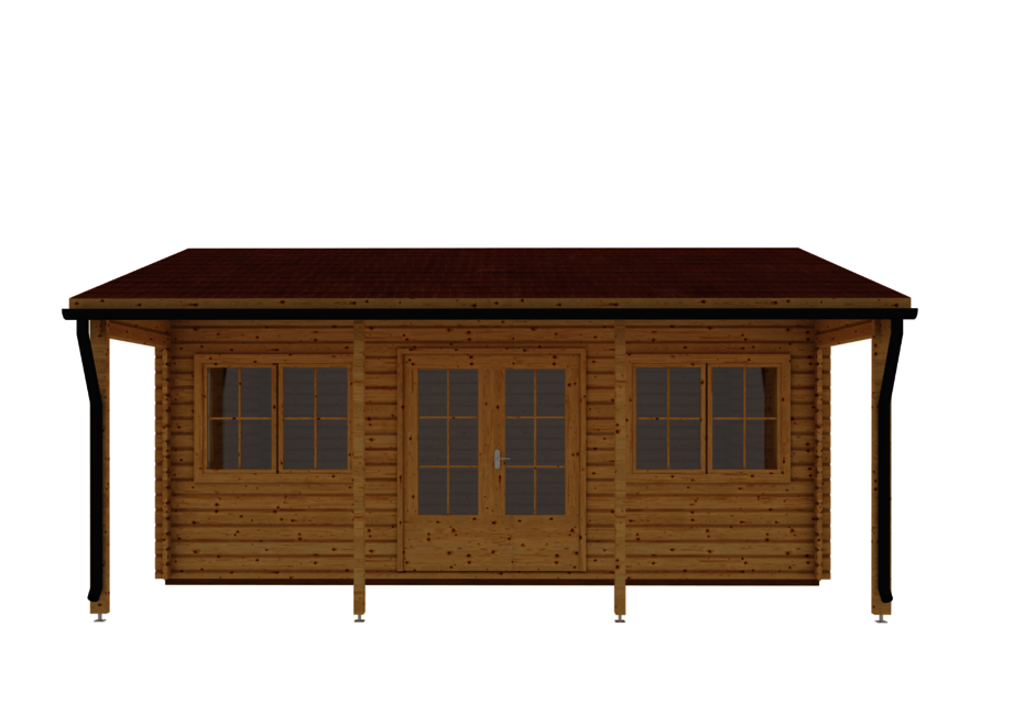 Caleba SRL - Casetta di legno NELLA (44mm) 6mx4,2m+tettoia integrata 6mx1,6m