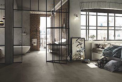 Il fascino dell'industrial chic con le lastre ceramiche di Casalgrande Padana