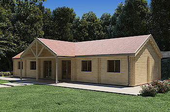 Caleba Italia srls - Casa in legno abitabile GINEVRA 114 m² con patio da 15 m²