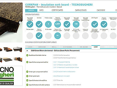 Corkpan mappato per LEED, BREEAM, GBC e CAM da Ongreening