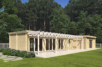 Caleba Italia srls - Casa di legno abitabile CELESTE 110 m², tetto piano + 33 m² porticato