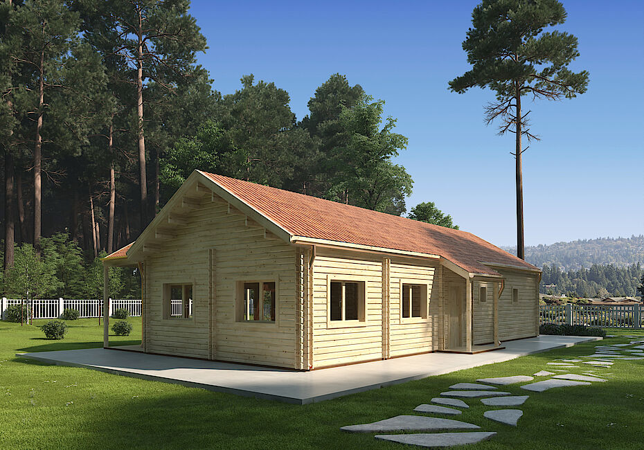 Caleba SRL - Casa in legno coibentata AGNESE 79 m² + 17,5 m² Portico
