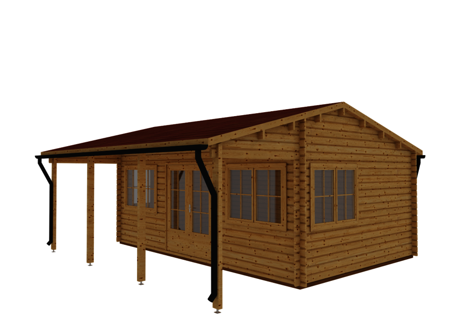 Caleba SRL - Casetta di legno NELLA (44mm) 6mx4,2m+tettoia integrata 6mx1,6m
